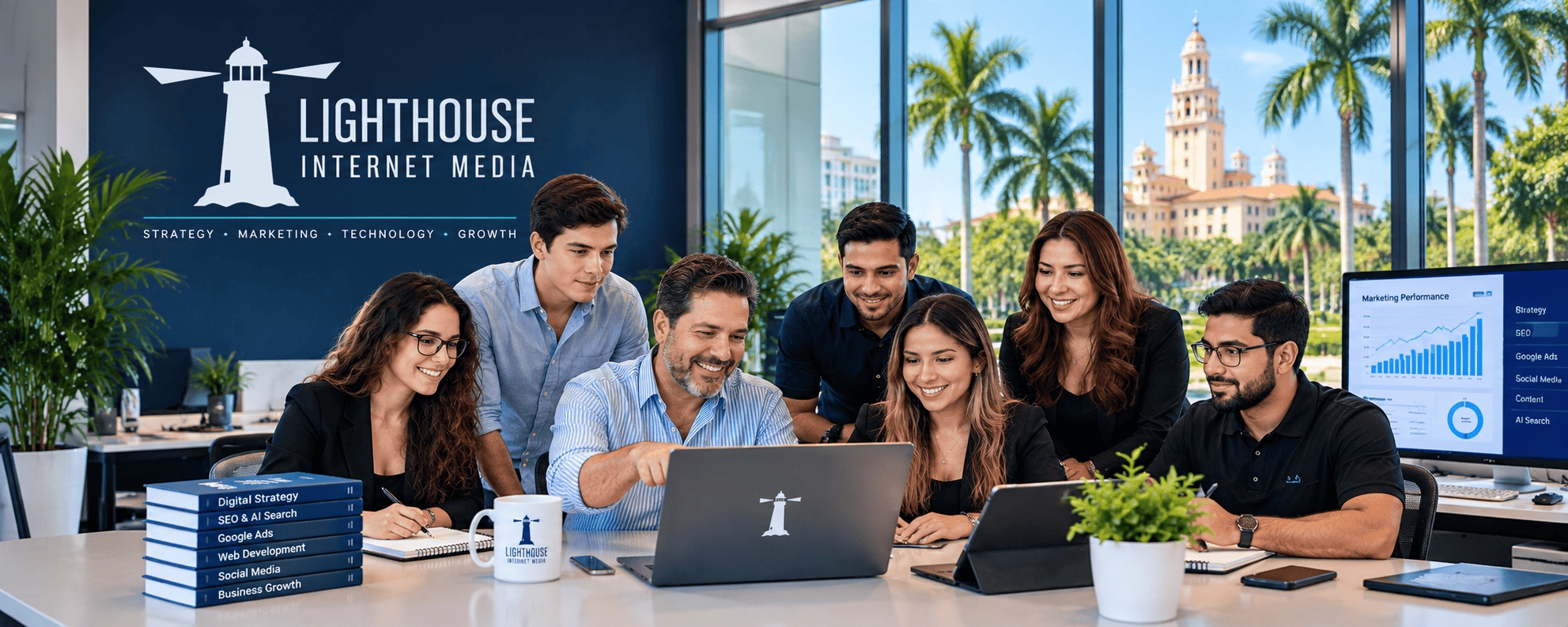 Lighthouse Internet Media teamwork in a sunlit office